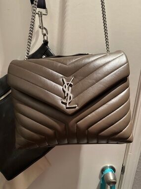 Saint Laurent Quilted Envelope Shoulder Bag in Taupe Gray